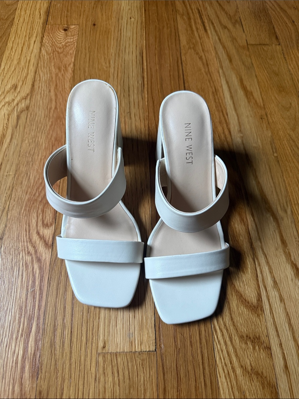 Nine West White Double-Strap Square-Toe Mules 8M